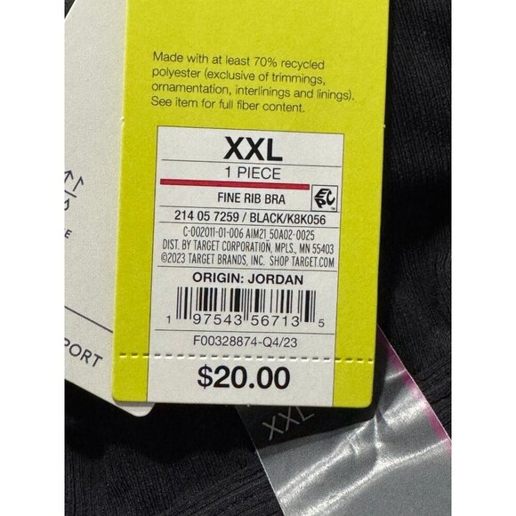 XXL - Womens Light Support Rib Triangle Bra - All In Motion - Black - Picture 3 of 8